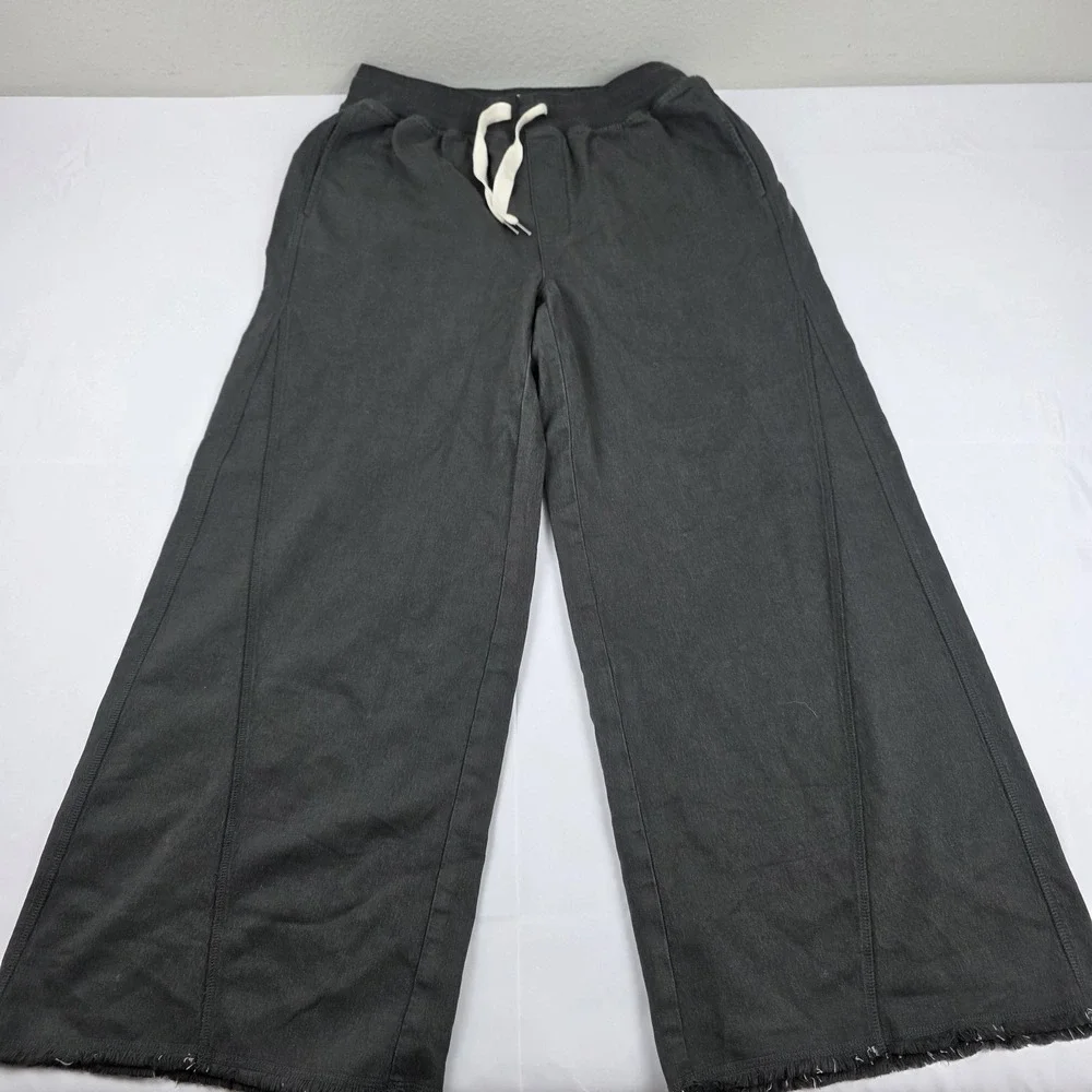 Aerie Pants Womens Large Gray Wide Leg French Terry Sweatpants Lounge Casual